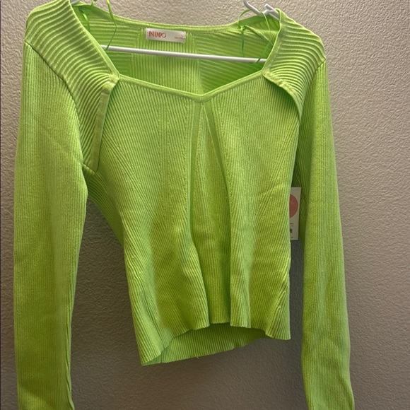 Lime Green Ribbed Women's Top - Picture 1 of 4